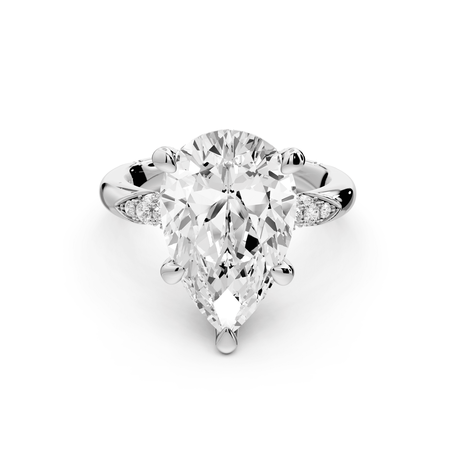 Luna - 5ct 18k white gold pear Diamond Crown with Flush - Set Diamond Clusters Engagement Ring - Mr. Alex Jewelry
