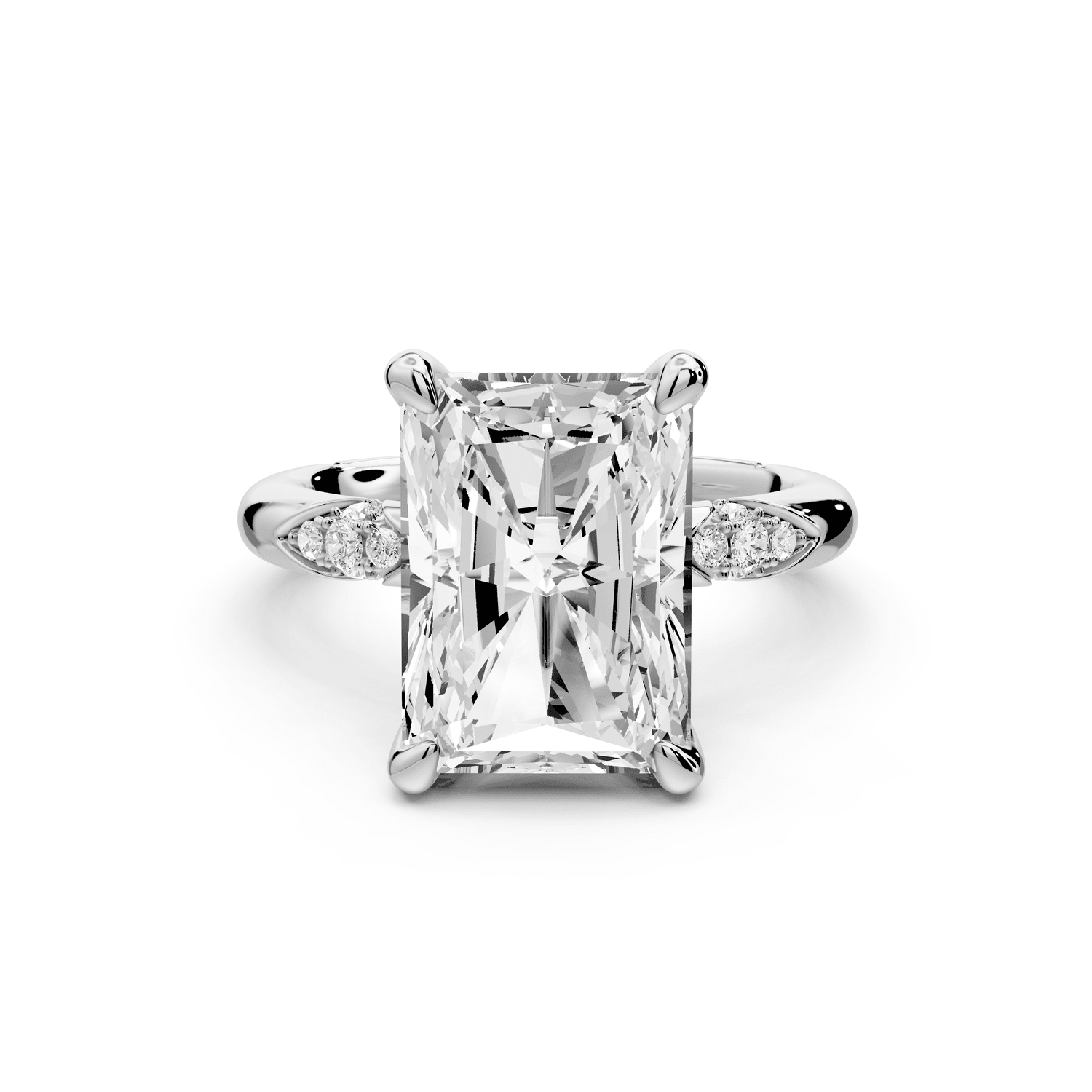 Luna - 5ct 18k white gold radiant Diamond Crown with Flush - Set Diamond Clusters Engagement Ring - Mr. Alex Jewelry