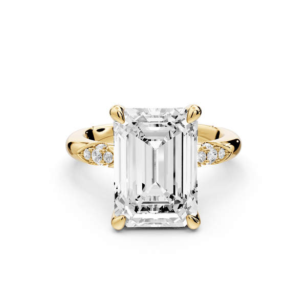 Luna - 5ct 18k yellow gold emerald Diamond Crown with Flush - Set Diamond Clusters Engagement Ring - Mr. Alex Jewelry