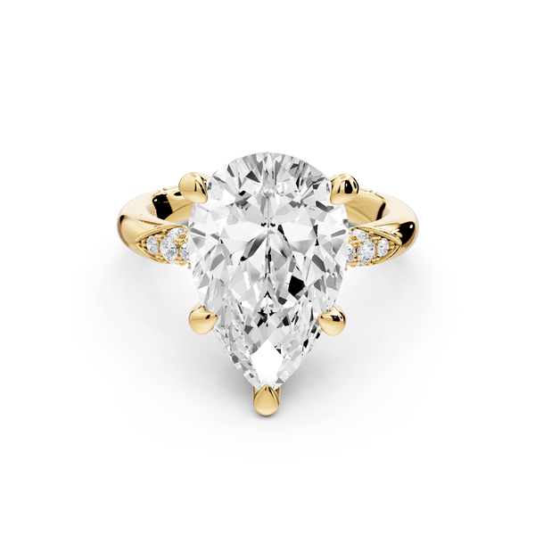 Luna - 5ct 18k yellow gold pear Diamond Crown with Flush - Set Diamond Clusters Engagement Ring - Mr. Alex Jewelry