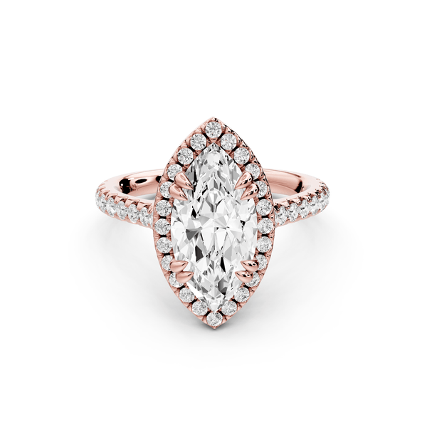 Marcella - 2ct 14k rose gold marquise halo double talon prong cathedral pavé engagement ring - Mr. Alex Jewelry