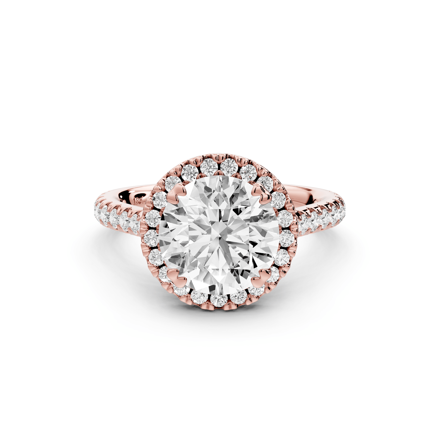 Marcella - 2ct 14k rose gold round halo double talon prong cathedral pavé engagement ring - Mr. Alex Jewelry