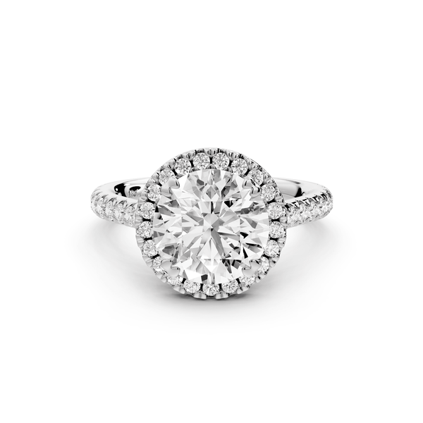 Marcella - 2ct 18k white gold round halo double talon prong cathedral pavé engagement ring - Mr. Alex Jewelry
