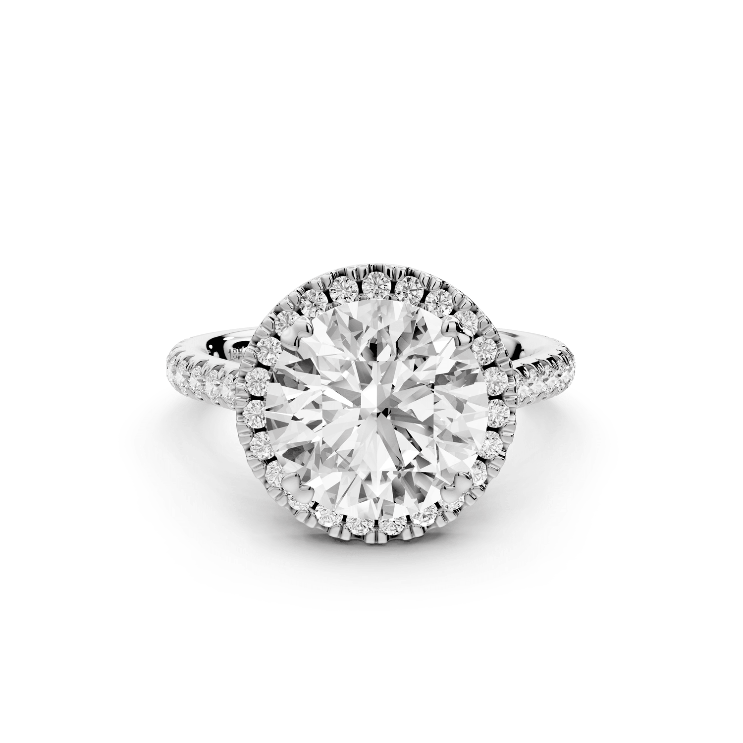 Marcella - 3ct platinum round halo double talon prong cathedral pavé engagement ring - Mr. Alex Jewelry