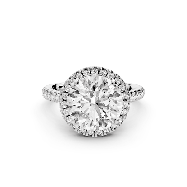 Marcella - 3ct platinum round halo double talon prong cathedral pavé engagement ring - Mr. Alex Jewelry