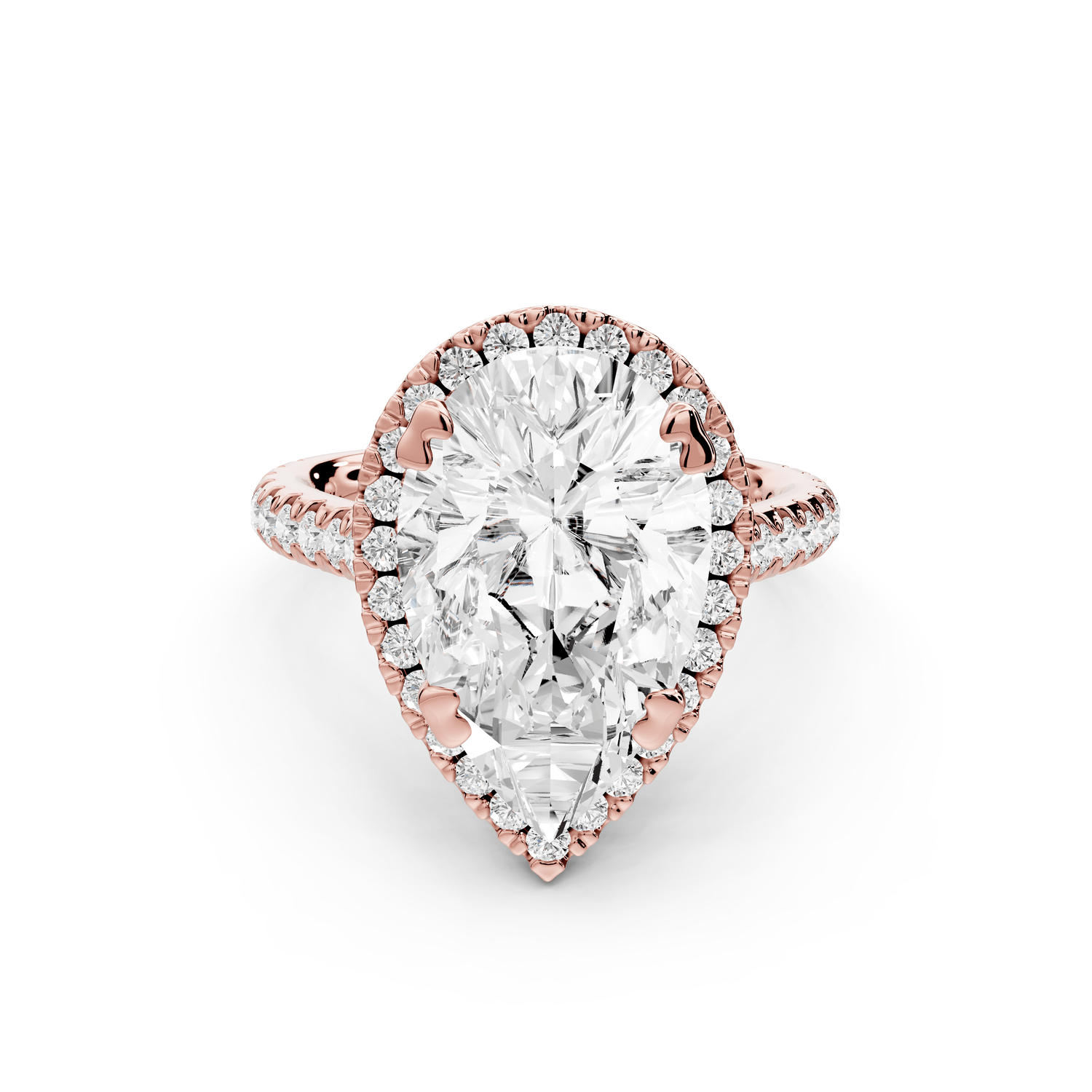 Marcella - 4ct 14k rose gold pear halo double talon prong cathedral pavé engagament ring - Mr. Alex Jewelry