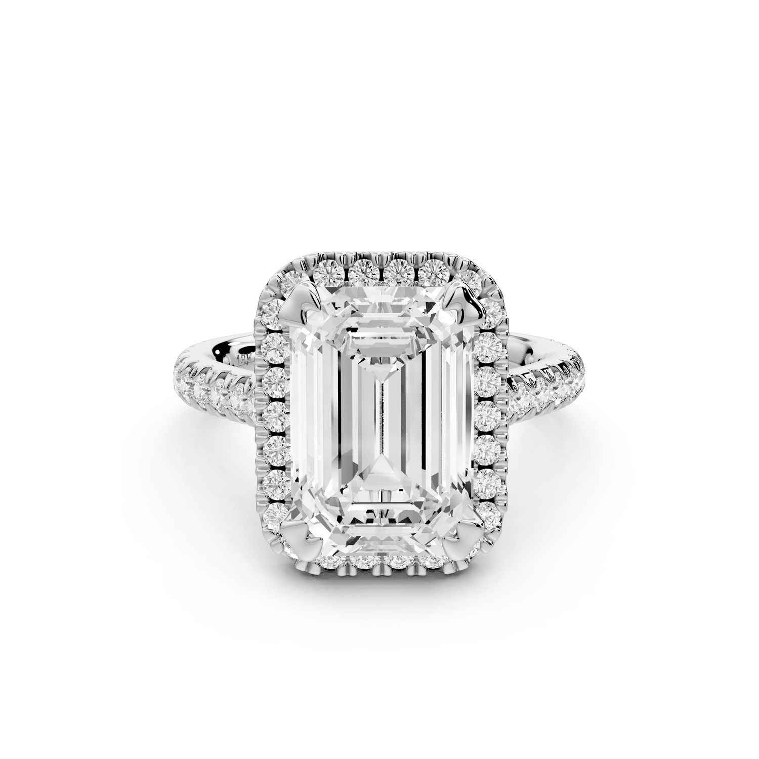 Marcella - 4ct 14k white gold emerald halo double talon prong cathedral pavé engagament ring - Mr. Alex Jewelry
