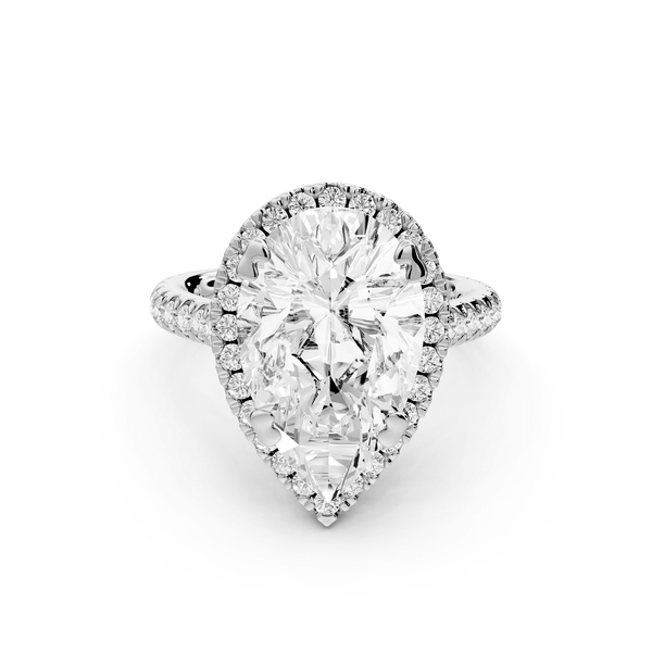 Marcella - 4ct 14k white gold pear halo double talon prong cathedral pavé engagament ring - Mr. Alex Jewelry