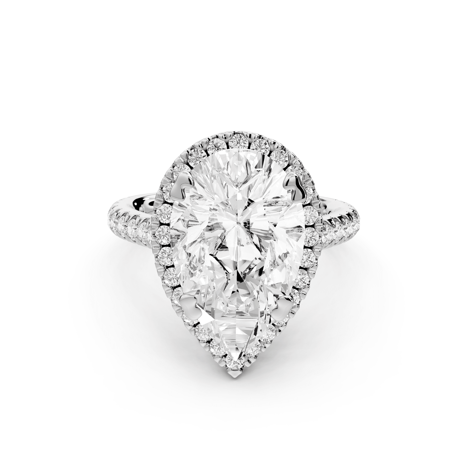 Marcella - 4ct platinum pear halo double talon prong cathedral pavé engagament ring - Mr. Alex Jewelry
