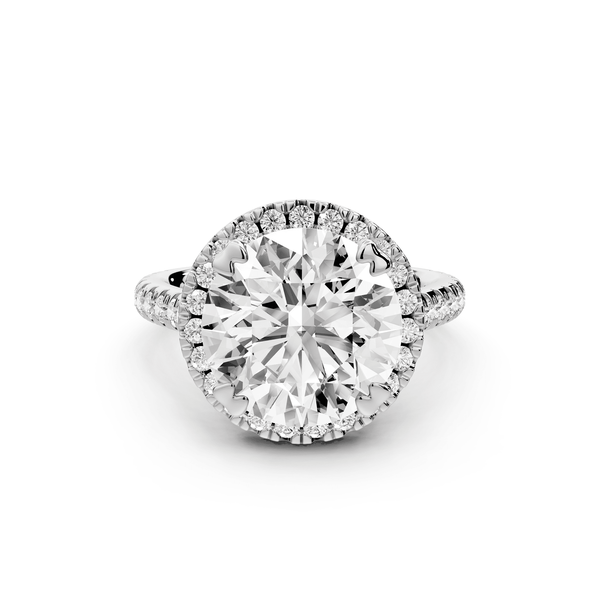Marcella - 4ct platinum round halo double talon prong cathedral pavé engagement ring - Mr. Alex Jewelry