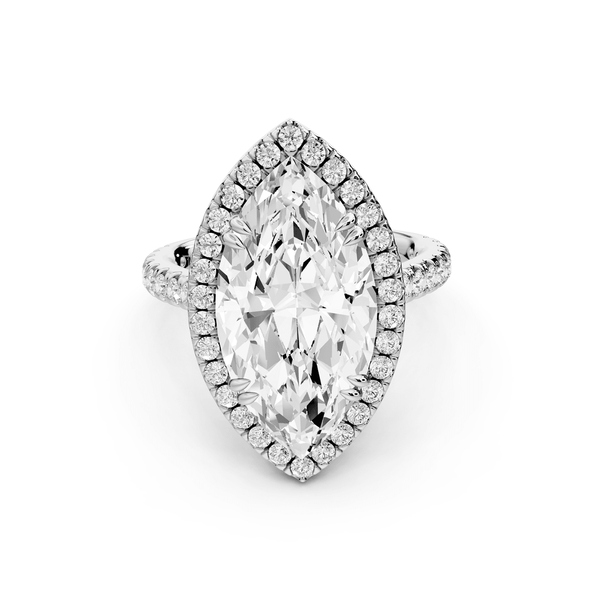 Marcella - 5ct platinum marquise halo double talon prong cathedral pavé engagement ring - Mr. Alex Jewelry