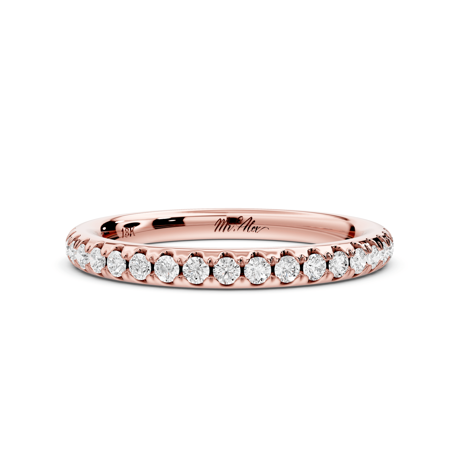 Marina - 14k rose gold Half - Eternity Shared Prong Pave Wedding Band - Mr. Alex Jewelry