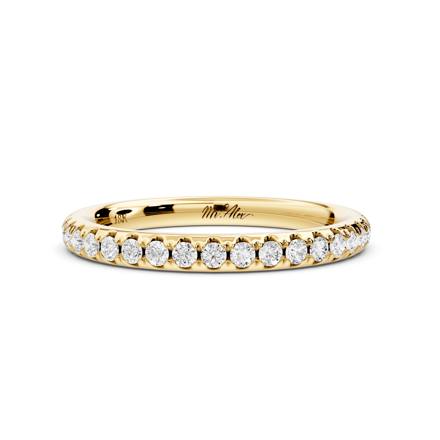Marina - 18k yellow gold Half - Eternity Shared Prong Pave Wedding Band - Mr. Alex Jewelry