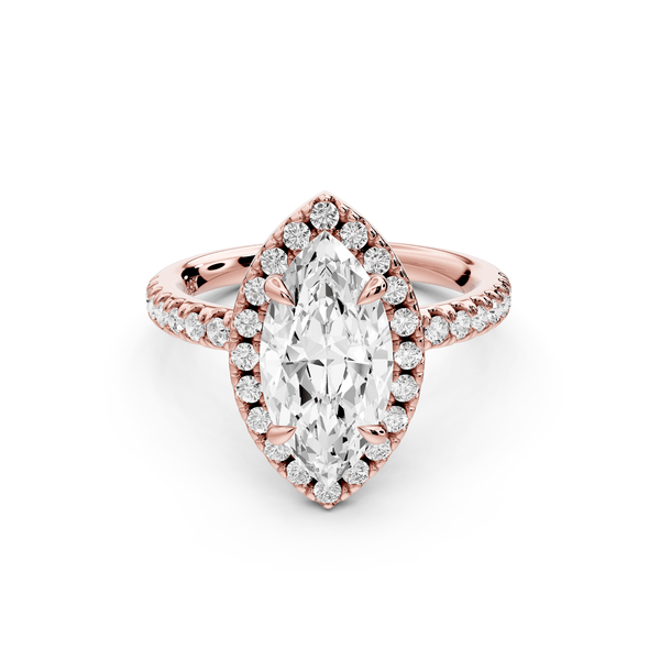 Marina - 2ct 14k rose gold marquise halo pavé half band engagement ring - Mr. Alex Jewelry