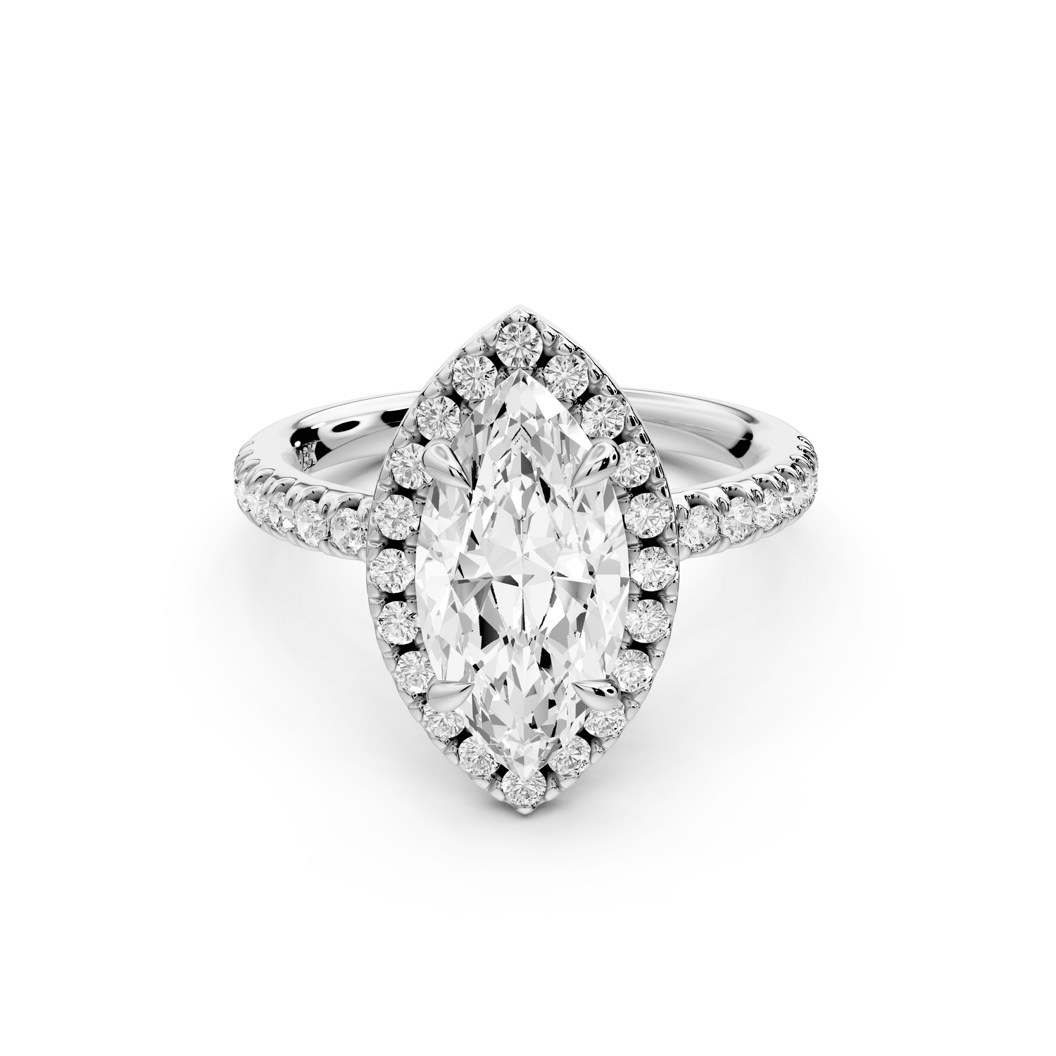 Marina - 2ct 14k white gold marquise halo pavé half band engagement ring - Mr. Alex Jewelry
