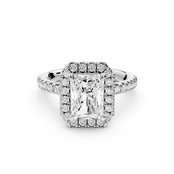 Marina - 2ct 14k white gold radiant halo pavé half band engagement ring - Mr. Alex Jewelry