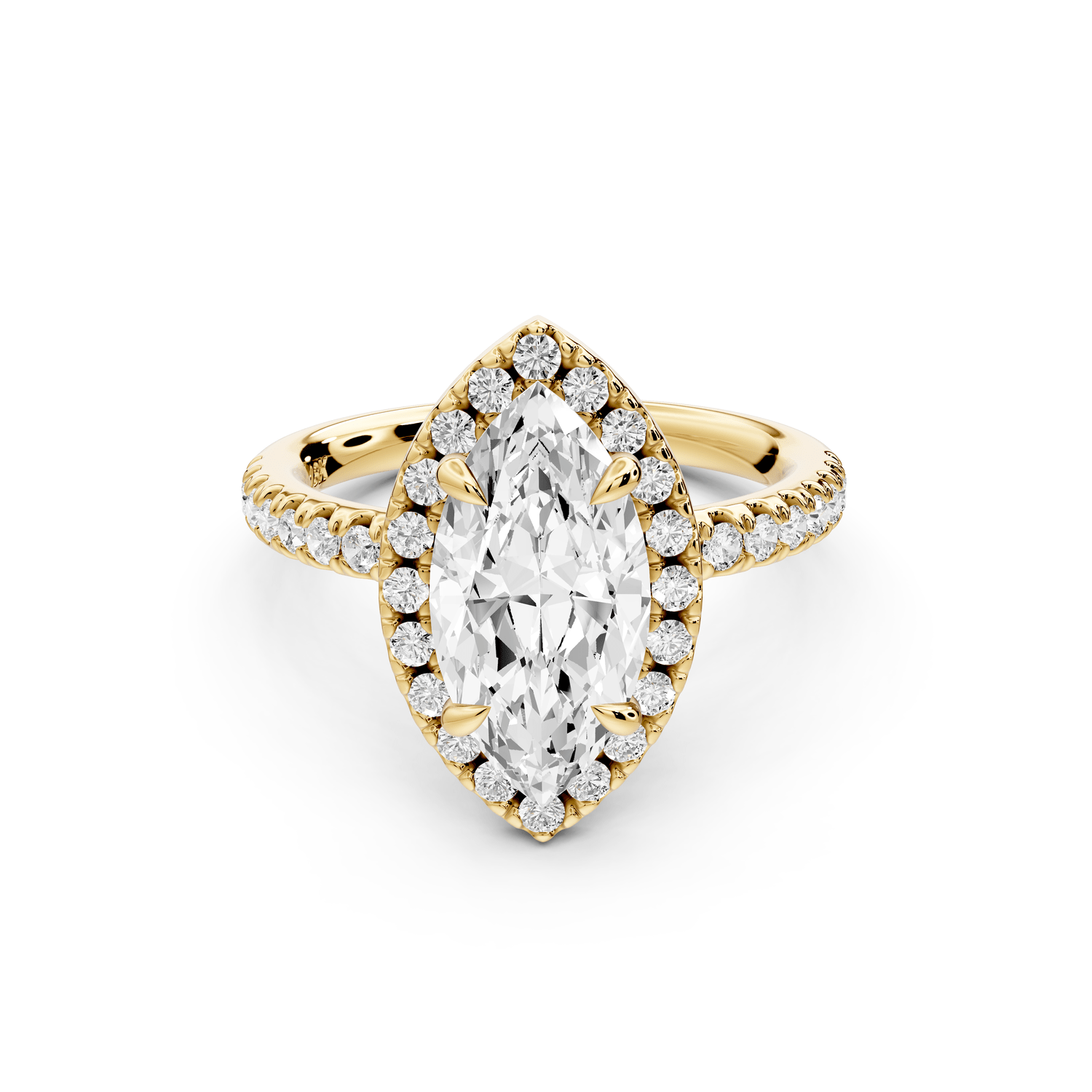 Marina - 2ct 14k yellow gold marquise halo pavé half band engagement ring - Mr. Alex Jewelry