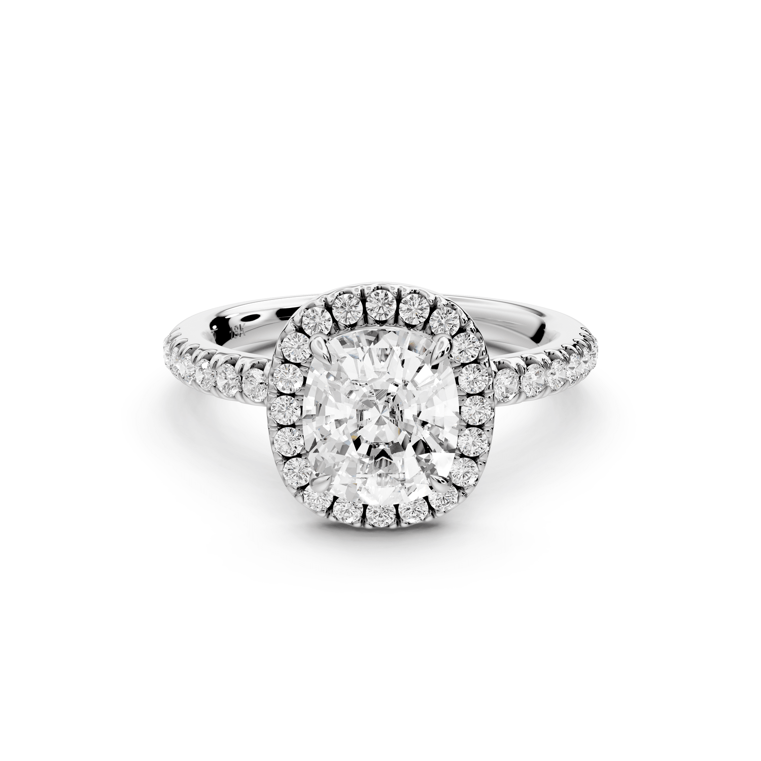 Marina - 2ct 18k white gold ecushion halo pavé half band engagement ring - Mr. Alex Jewelry