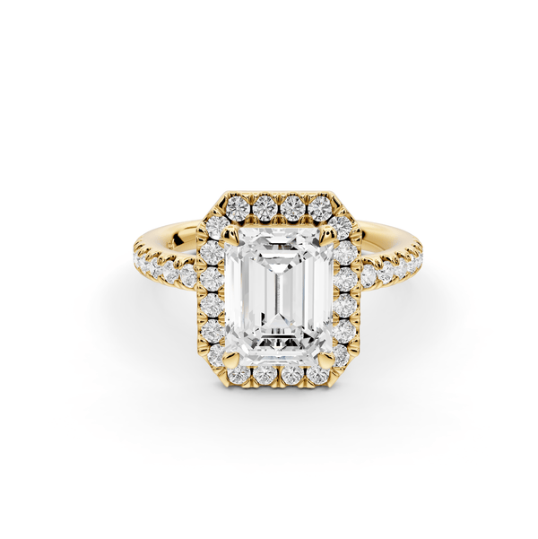 Marina - 2ct 18k yellow gold emerald halo pavé half band engagment ring - Mr. Alex Jewelry