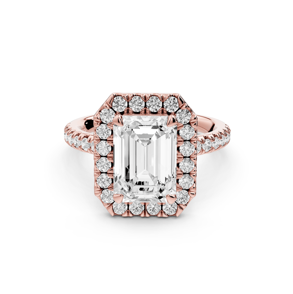 Marina - 3ct 14k rose gold radiant halo pavé half band engagement ring - Mr. Alex Jewelry