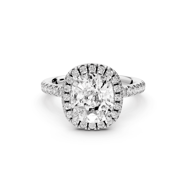 Marina - 3ct 14k white gold cushion halo pavé half band engagement ring - Mr. Alex Jewelry