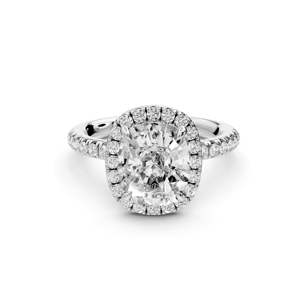 Marina - 3ct 14k white gold ecushion halo pavé half band engagement ring - Mr. Alex Jewelry