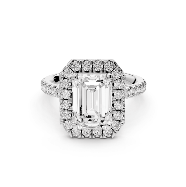 Marina - 3ct 14k white gold radiant halo pavé half band engagement ring - Mr. Alex Jewelry