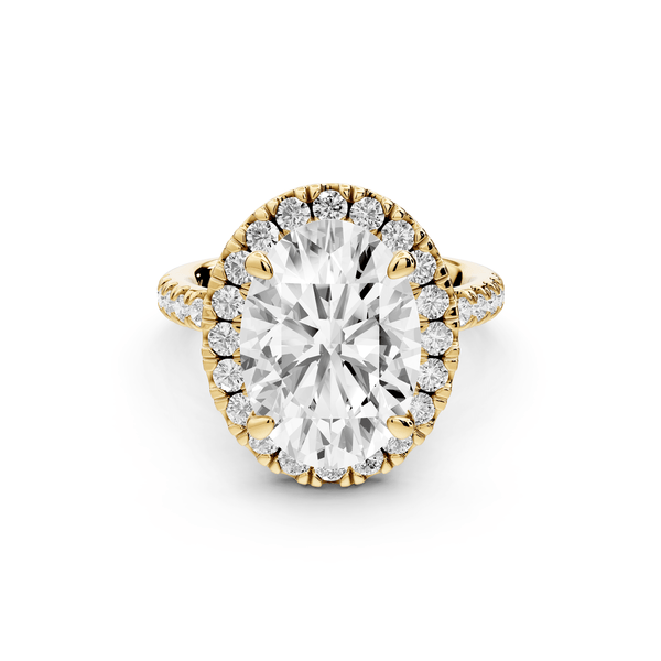 Marina - 3ct 18k yellow gold oval halo pavé half band engagment ring - Mr. Alex Jewelry