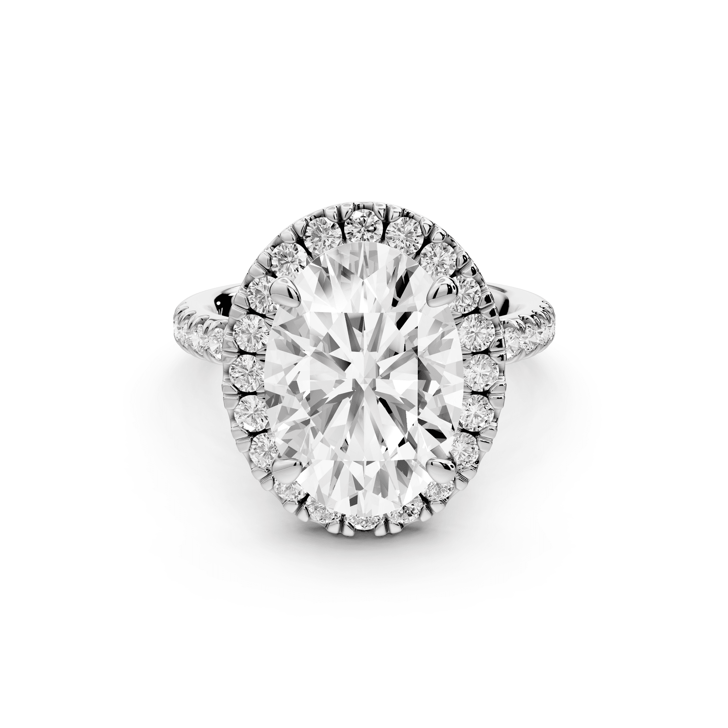 Marina - 3ct platinum oval halo pavé half band engagment ring - Mr. Alex Jewelry