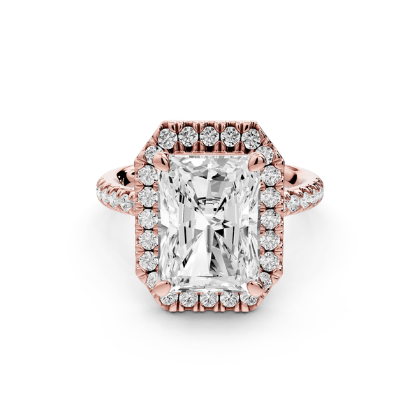 Marina - 4ct 14k rose gold radiant halo pavé half band engagement ring - Mr. Alex Jewelry