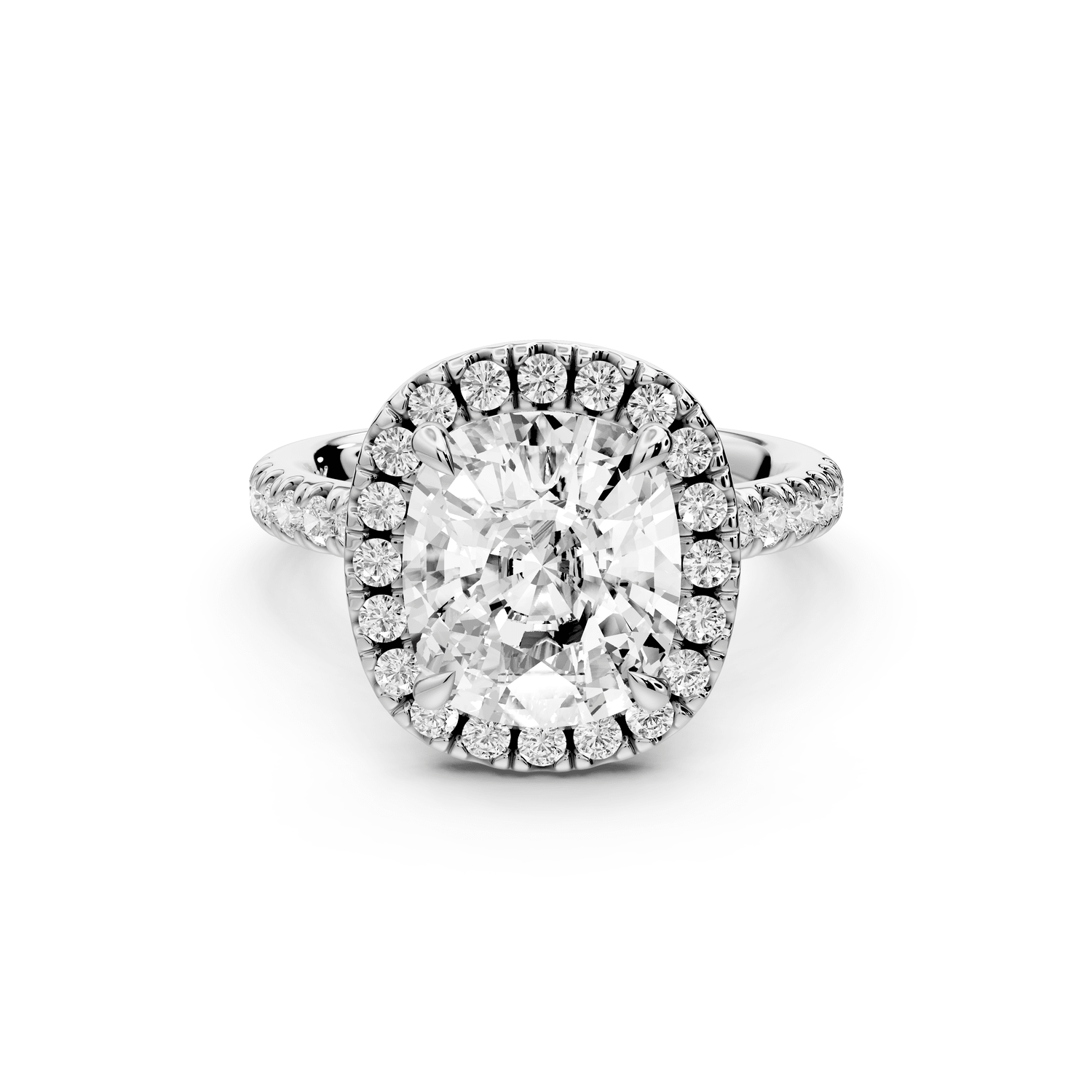 Marina - 4ct 14k white gold cushion halo pavé half band engagement ring - Mr. Alex Jewelry