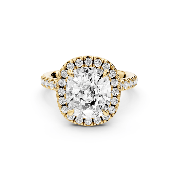 Marina - 4ct 14k yellow gold cushion halo pavé half band engagement ring - Mr. Alex Jewelry