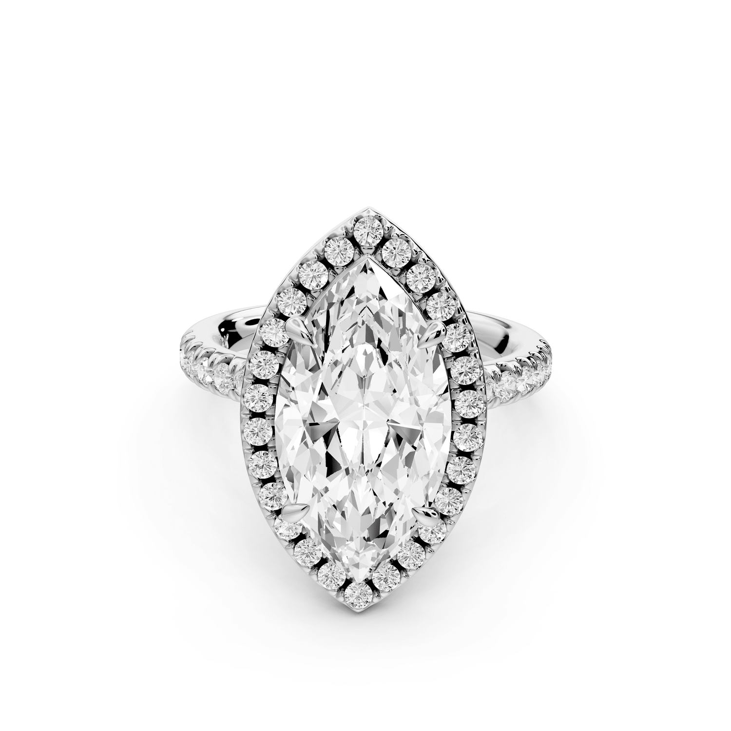 Marina - 4ct 18k white gold marquise halo pavé half band engagement ring - Mr. Alex Jewelry