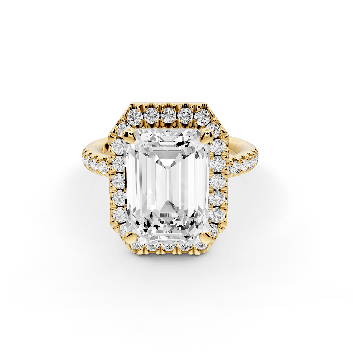Marina - 4ct 18k yellow gold emerald halo pavé half band engagment ring - Mr. Alex Jewelry