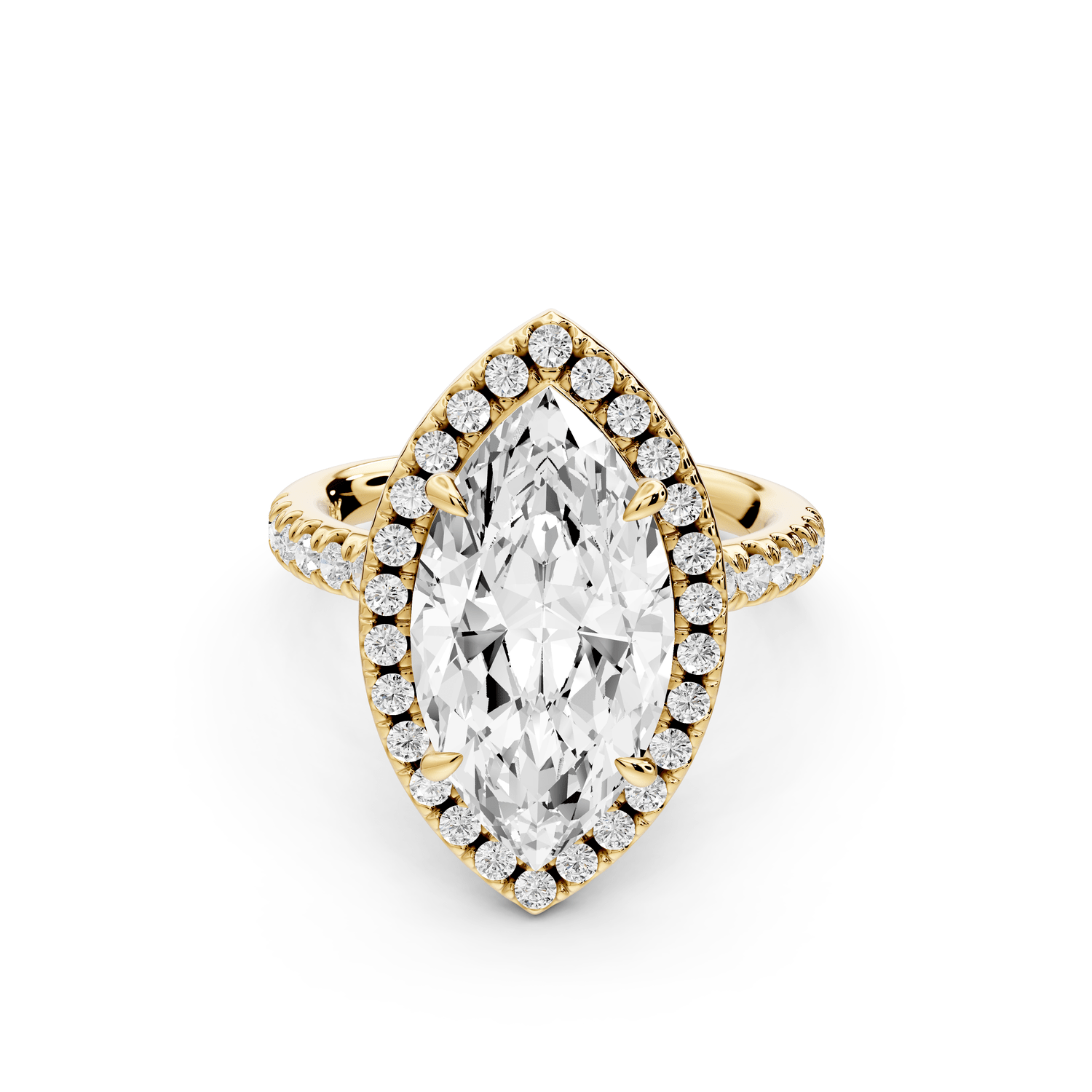 Marina - 4ct 18k yellow gold marquise halo pavé half band engagement ring - Mr. Alex Jewelry