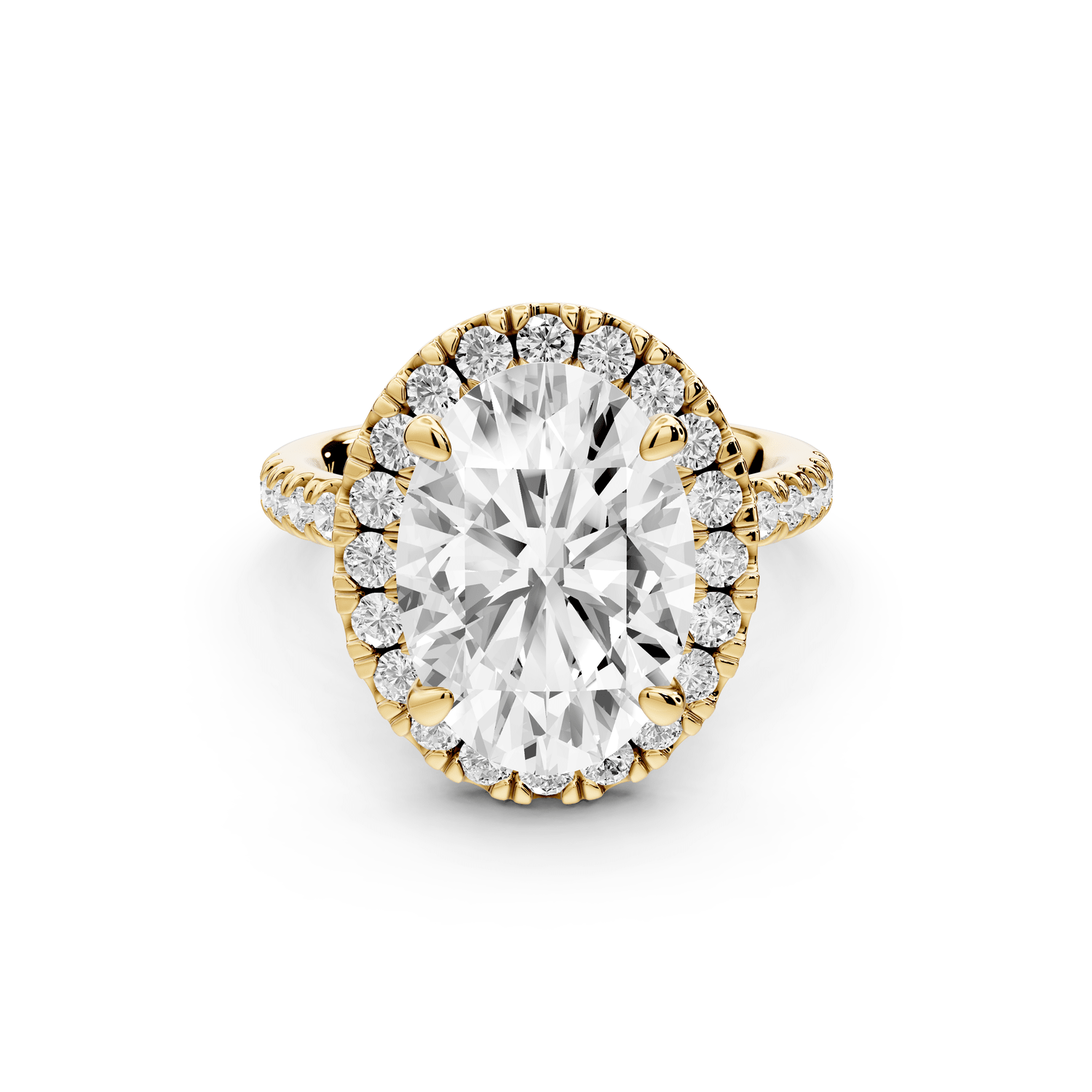 Marina - 4ct 18k yellow gold oval halo pavé half band engagment ring - Mr. Alex Jewelry