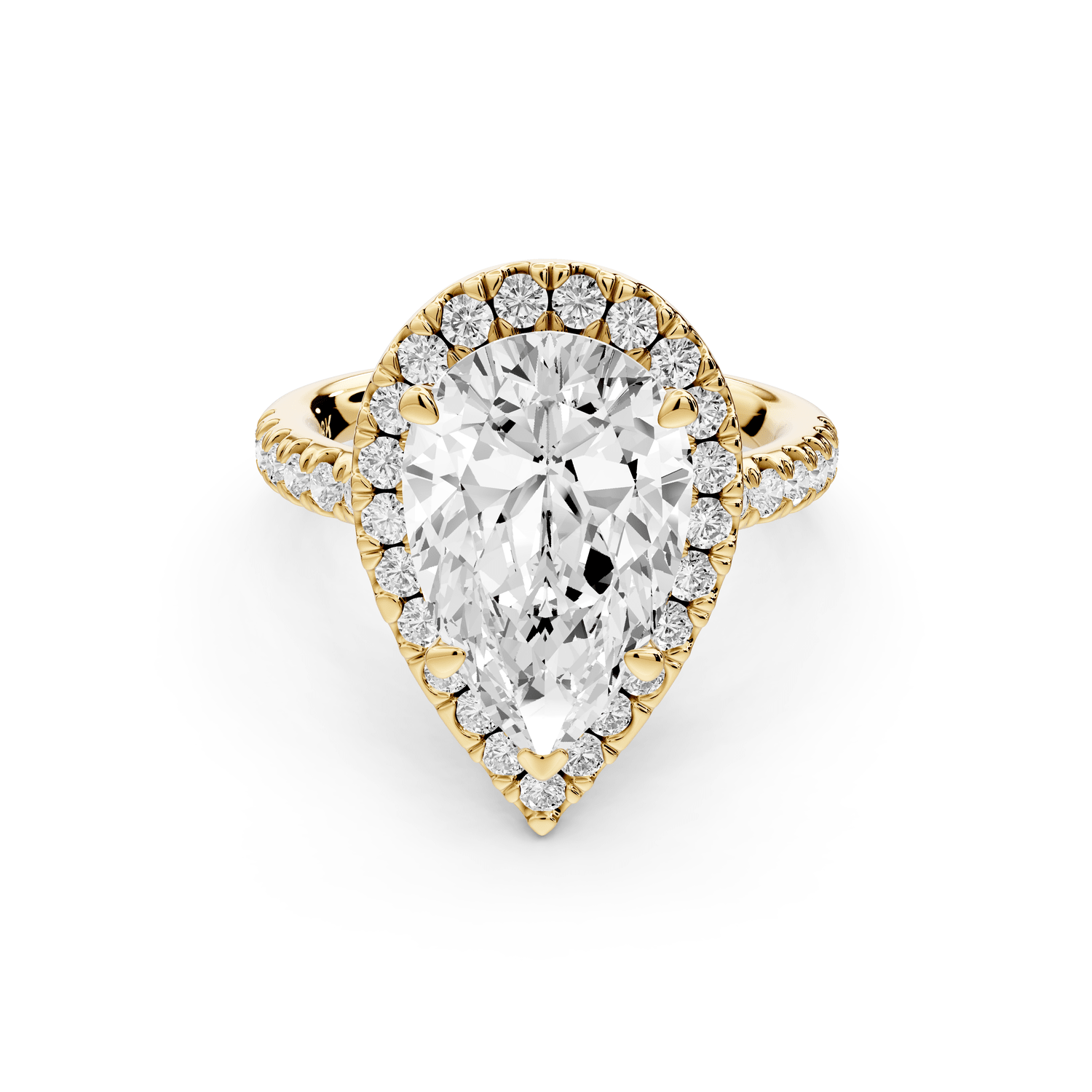 Marina - 4ct 18k yellow gold pear halo pavé half band engagment ring - Mr. Alex Jewelry