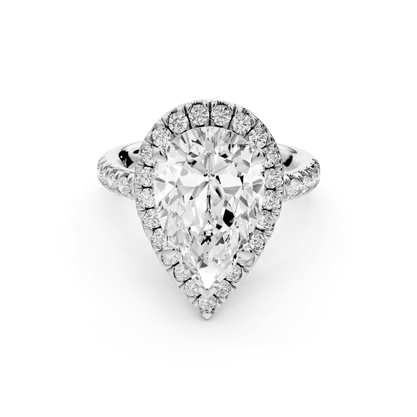 Marina - 4ct platinum pear halo pavé half band engagment ring - Mr. Alex Jewelry