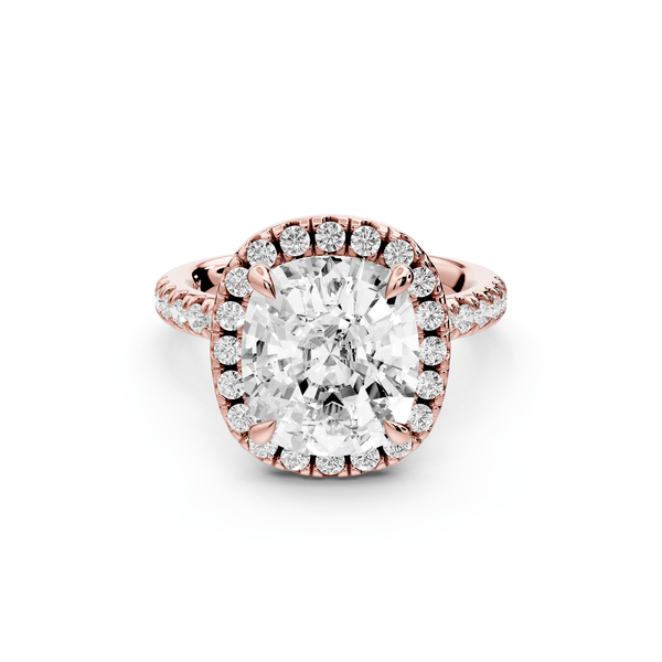 Marina - 5ct 14k rose gold cushion halo pavé half band engagement ring - Mr. Alex Jewelry