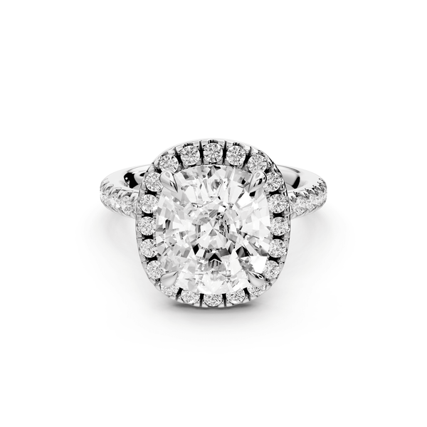 Marina - 5ct 14k white gold cushion halo pavé half band engagement ring - Mr. Alex Jewelry