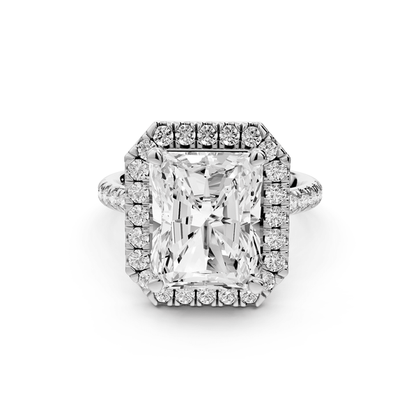Marina - 5ct 14k white gold radiant halo pavé half band engagement ring - Mr. Alex Jewelry