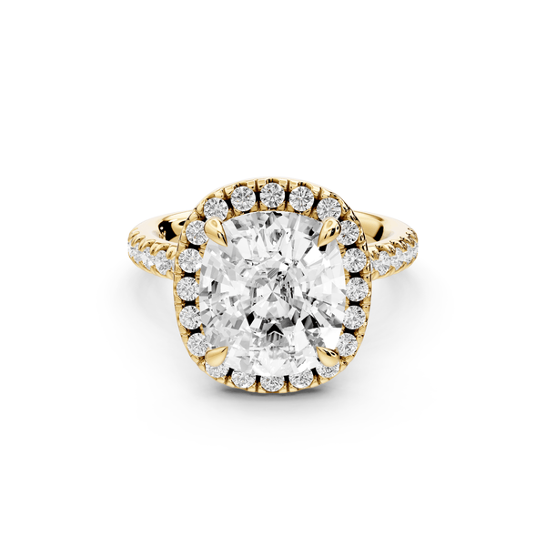 Marina - 5ct 14k yellow gold cushion halo pavé half band engagement ring - Mr. Alex Jewelry