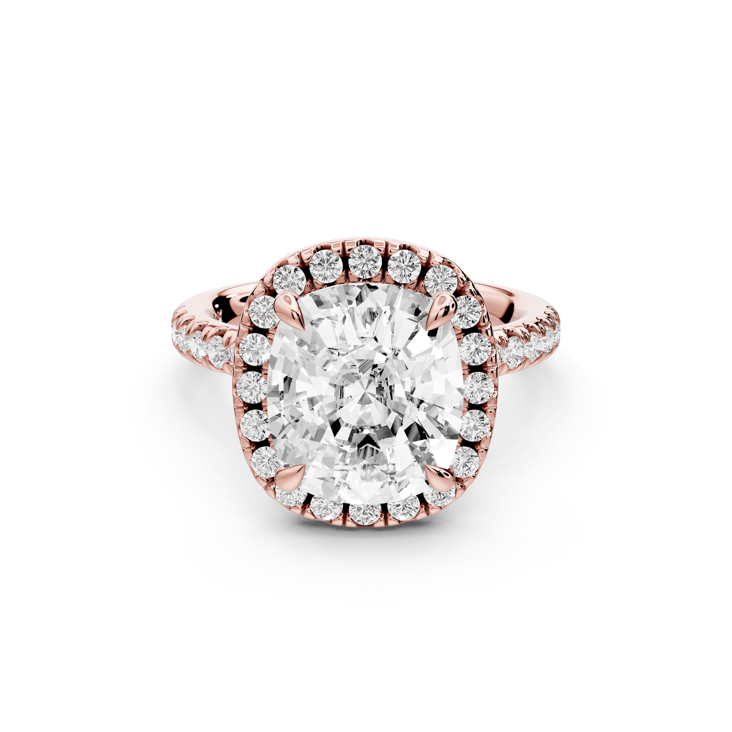 Marina - 5ct 18k rose gold cushion halo pavé half band engagement ring - Mr. Alex Jewelry
