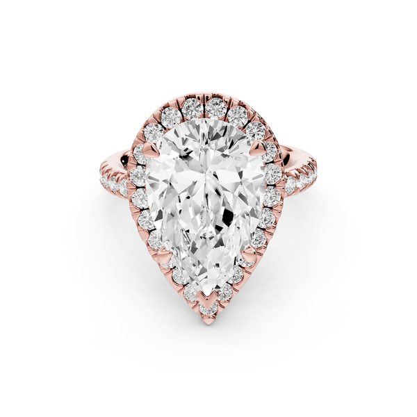 Marina - 5ct 18k rose gold pear halo pavé half band engagment ring - Mr. Alex Jewelry