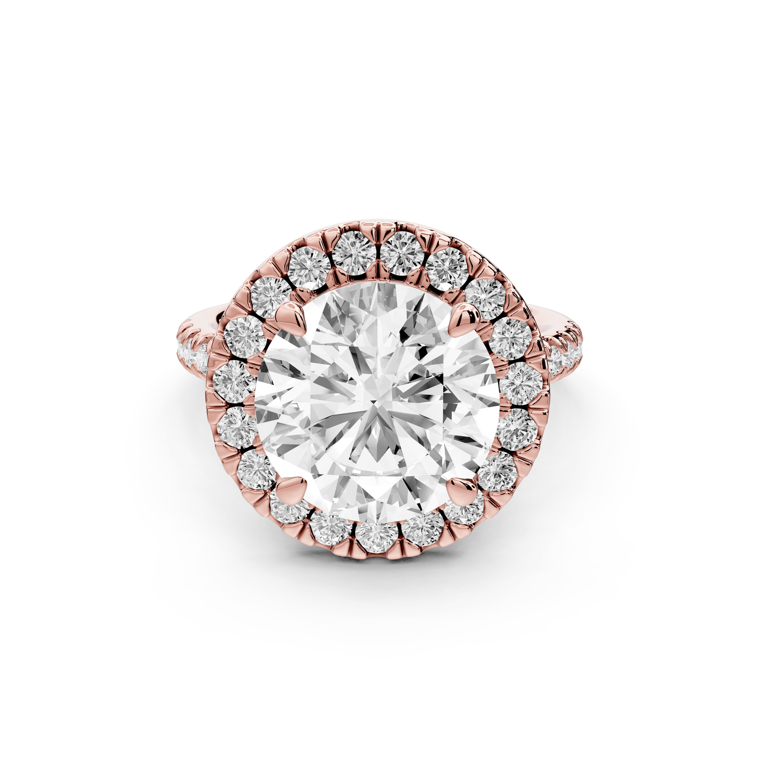 Marina - 5ct 18k rose gold round halo pavé half band engagment ring - Mr. Alex Jewelry