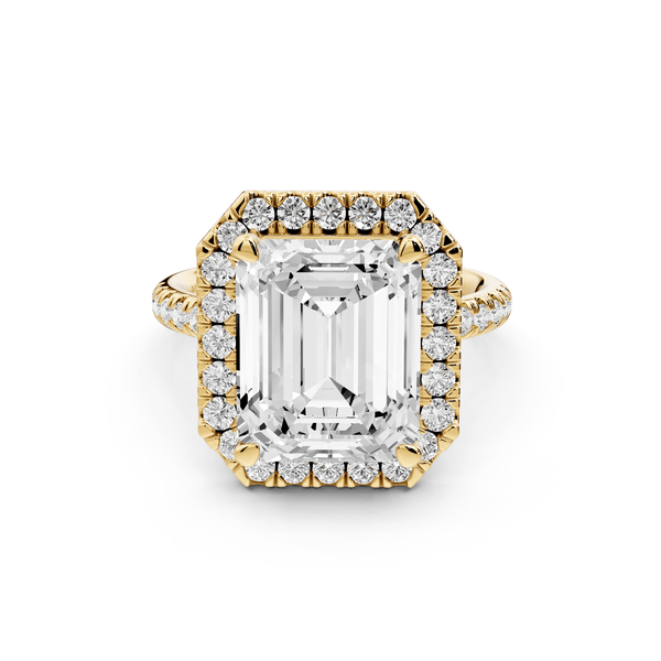 Marina - 5ct 18k yellow gold emerald halo pavé half band engagment ring - Mr. Alex Jewelry