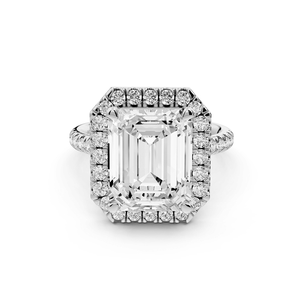 Marina - 5ct platinum emerald halo pavé half band engagment ring - Mr. Alex Jewelry