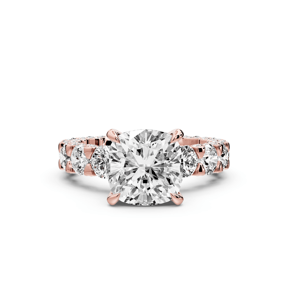 Maya - 3ct 18k rose gold Cushion Hidden Halo Engagement Ring with Halo-Set Side Stones - Mr. Alex Jewelry
