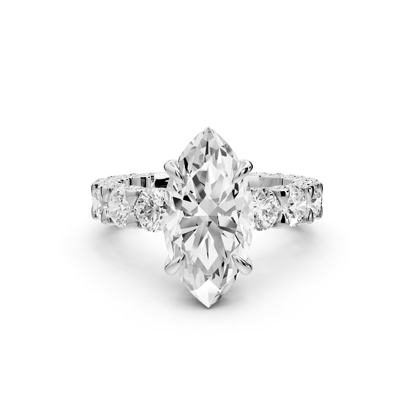 Maya - 3ct 18k white gold Marquise Hidden Halo Engagement Ring with Halo-Set Side Stones - Mr. Alex Jewelry