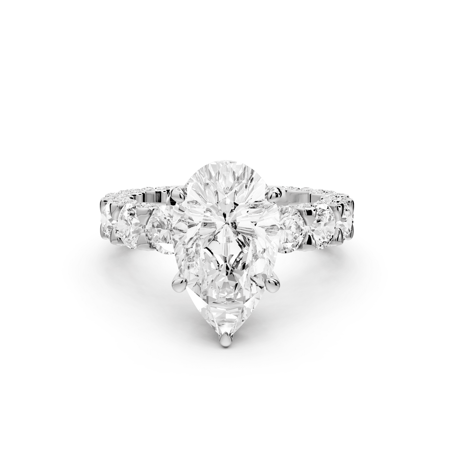Maya - 3ct 18k white gold Pear Hidden Halo Engagement Ring with Halo-Set Side Stones - Mr. Alex Jewelry